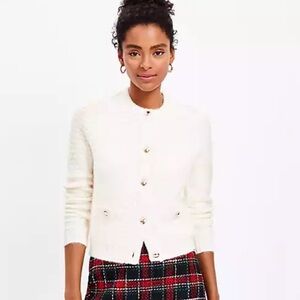 LOFT Cream Stitchy Sweater Jacket